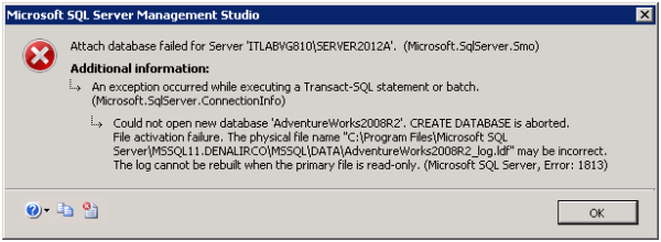 Что делать, чтобы исправить ошибку SQL Server 1813 Подключить базу данных