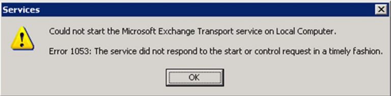 Ошибка 1053 банка данных Microsoft Exchange при запуске