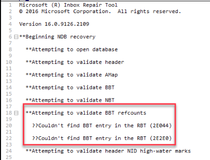 Попытка проверить BBT Refcounts Ошибка Outlook PST — Исправления