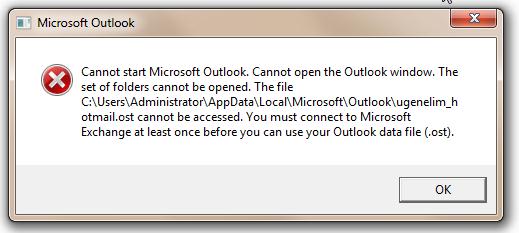 Не удается открыть Outlook при автономной ошибке