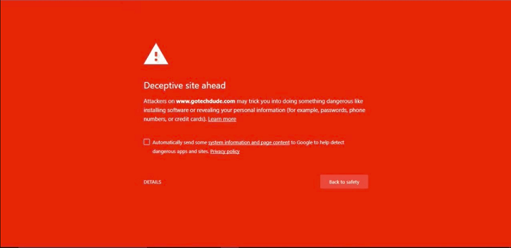 Как насчет предупреждения «Впереди вводящий в заблуждение сайт» в Chrome?