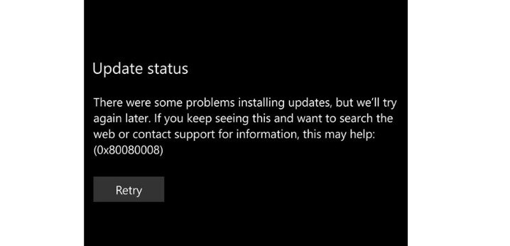 Исправлено: ошибка обновления Windows 10 0x80080008