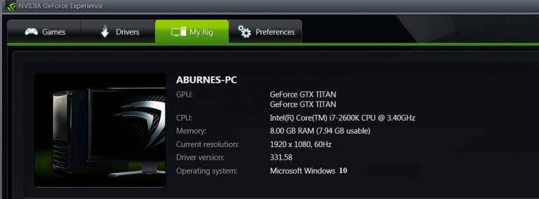 Загрузите программное обеспечение Nvidia GeForce Experience для Windows 10, 8.1