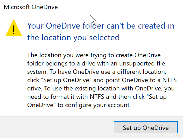 Исправление: невозможно создать папку OneDrive в выбранном вами месте.