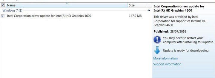 Обновление драйвера Windows 7 для Intel HD Graphics 4600 не удается