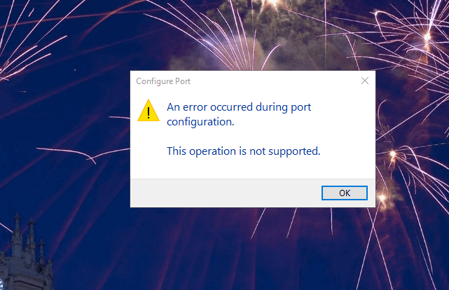Произошла ошибка при настройке порта.[Corrección de errores de Windows 10].