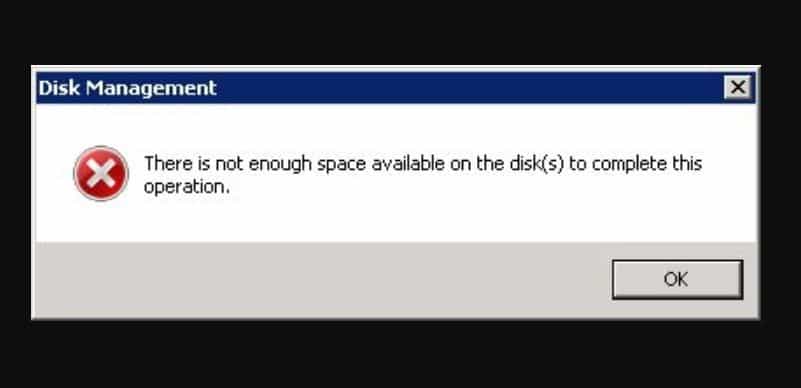 На диске недостаточно свободного места для выполнения этой операции