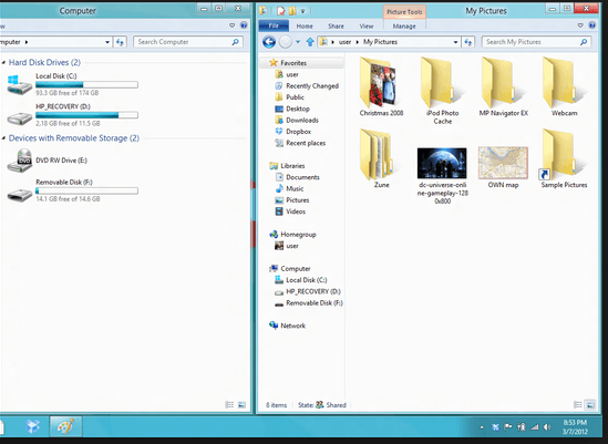 Как использовать два открытых окна в Windows 8, 8.1